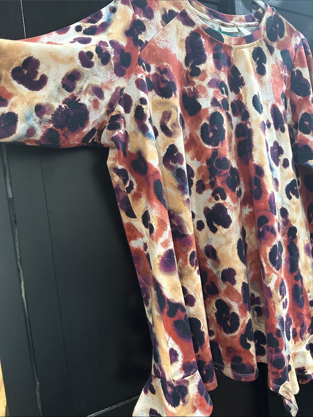 LOGO Lounge plus size by Lori Goldstein Multi-Color Leopard Print Ruffle-Hem Top - Picture 6 of 13